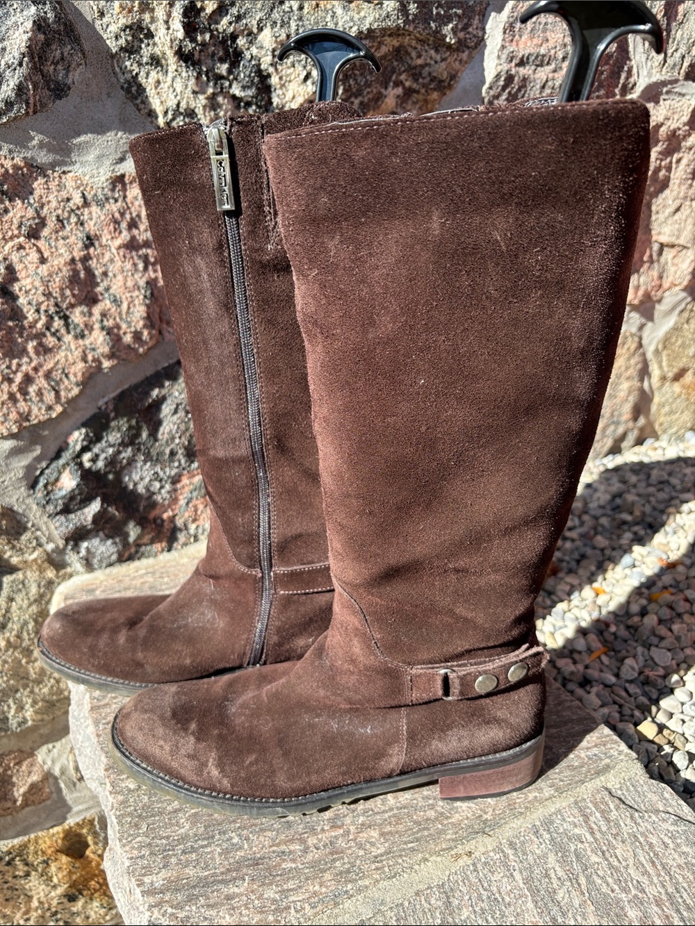 Calvin Klein Dark Brown Suede Knee-High Heeled Boots